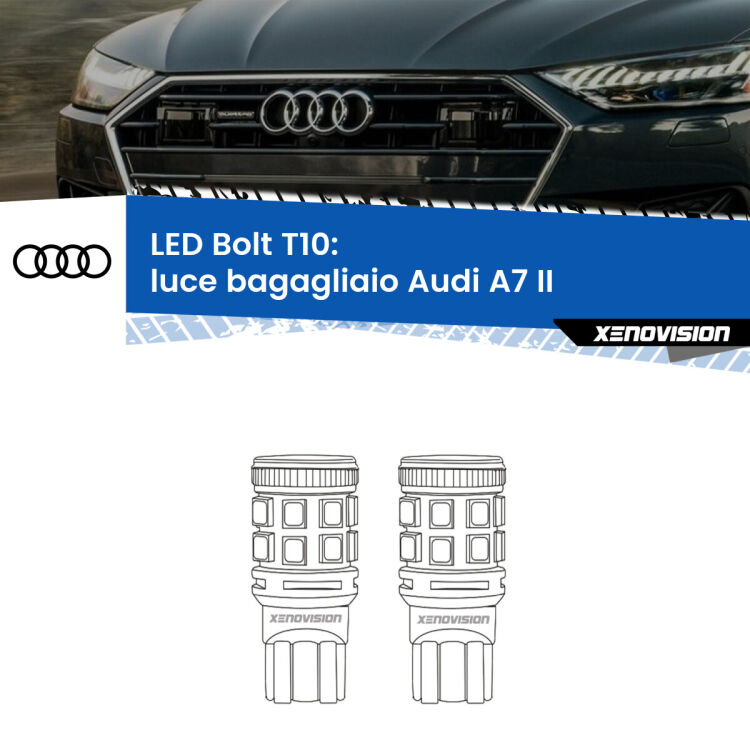 0 Luce Bagagliaio LED Audi A7 II 2019 in poi: T10 Bolt <strong>Luce Bagagliaio LED per Audi A7</strong> II 2019 in poi. Coppia lampade <strong>T10</strong> modello Bolt canbus.