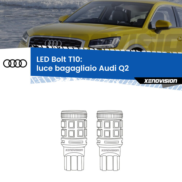 0 Luce Bagagliaio LED Audi Q2 2016 - 2018: T10 Bolt <strong>Luce Bagagliaio LED per Audi Q2</strong> 2016 - 2018. Coppia lampade <strong>T10</strong> modello Bolt canbus.