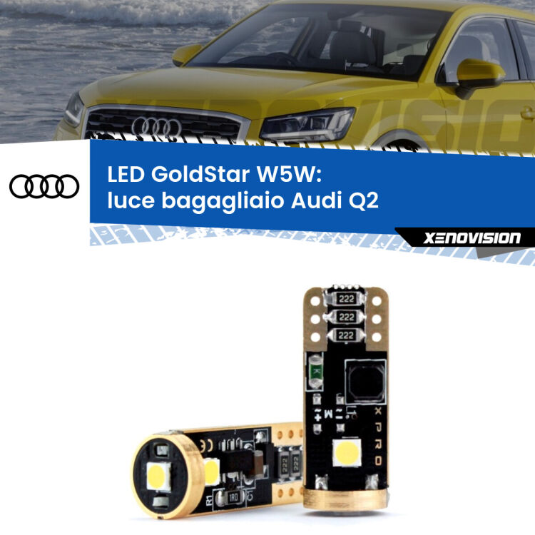 0 Luce Bagagliaio LED Audi Q2 2016 - 2018: T10 GoldStar <strong>Luce Bagagliaio LED Audi Q2</strong> 2016 - 2018: ottima luminosità a 360 gradi. Si inseriscono ovunque. Canbus, Top Quality.