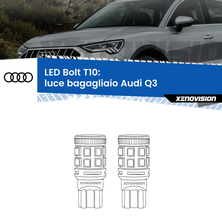0 Luce Bagagliaio LED Audi Q3  2011 - 2018: T10 Bolt <strong>Luce Bagagliaio LED per Audi Q3</strong>  2011 - 2018. Coppia lampade <strong>T10</strong> modello Bolt canbus.