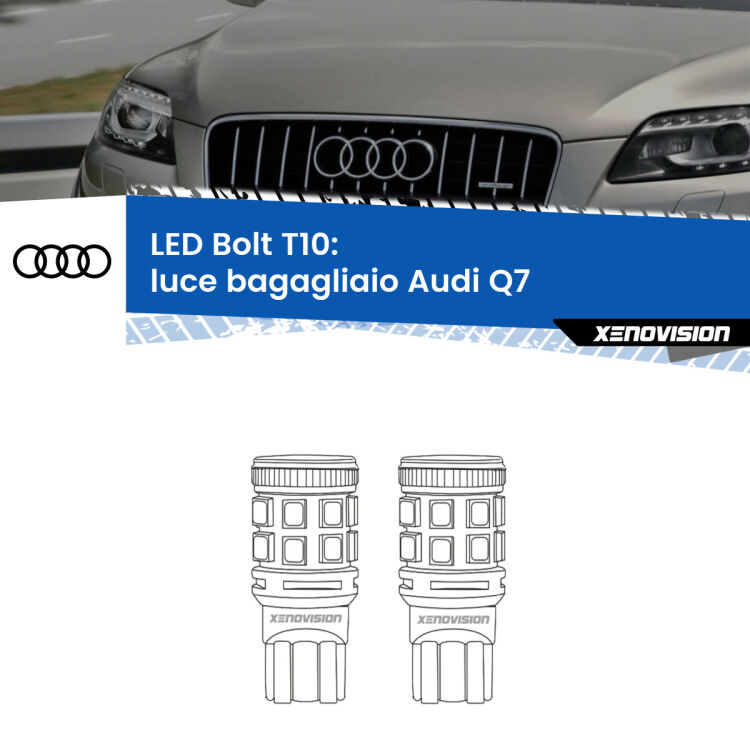 0 Luce Bagagliaio LED Audi Q7 2006 - 2015: T10 Bolt <strong>Luce Bagagliaio LED per Audi Q7</strong> 2006 - 2015. Coppia lampade <strong>T10</strong> modello Bolt canbus.