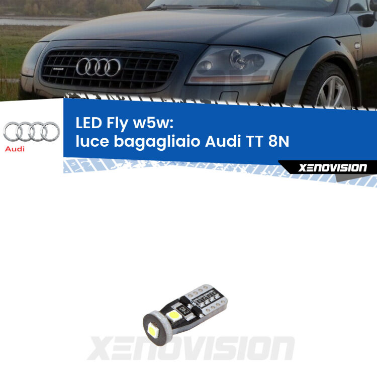 <strong>luce bagagliaio LED per Audi TT</strong> 8N 1998 - 2006. Coppia lampadine <strong>w5w</strong> Canbus compatte modello Fly Xenovision.