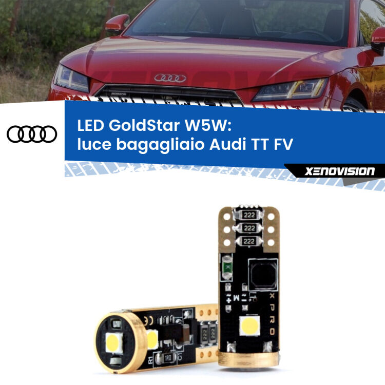 0 Luce Bagagliaio LED Audi TT FV 2014 - 2018: T10 GoldStar <strong>Luce Bagagliaio LED Audi TT</strong> FV 2014 - 2018: ottima luminosità a 360 gradi. Si inseriscono ovunque. Canbus, Top Quality.