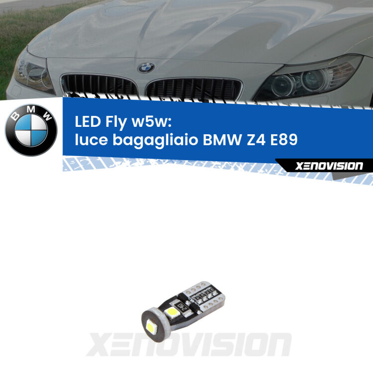 <strong>luce bagagliaio LED per BMW Z4</strong> E89 2009 - 2016. Coppia lampadine <strong>w5w</strong> Canbus compatte modello Fly Xenovision.