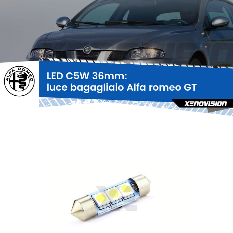 LED Luce Bagagliaio Alfa romeo GT  2003 - 2010. Una lampadina led innesto C5W 36mm canbus estremamente longeva.