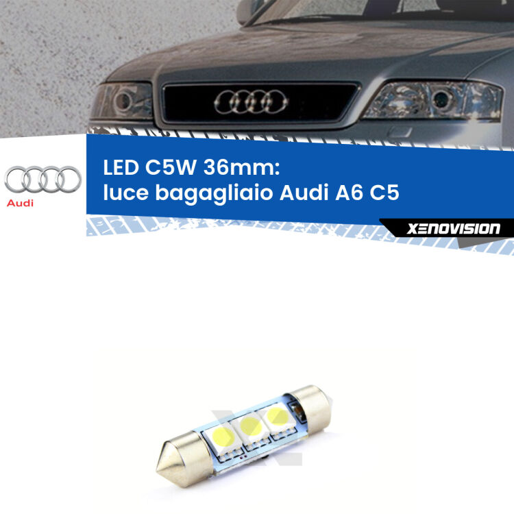 LED Luce Bagagliaio Audi A6 C5 1997 - 2004. Una lampadina led innesto C5W 36mm canbus estremamente longeva.