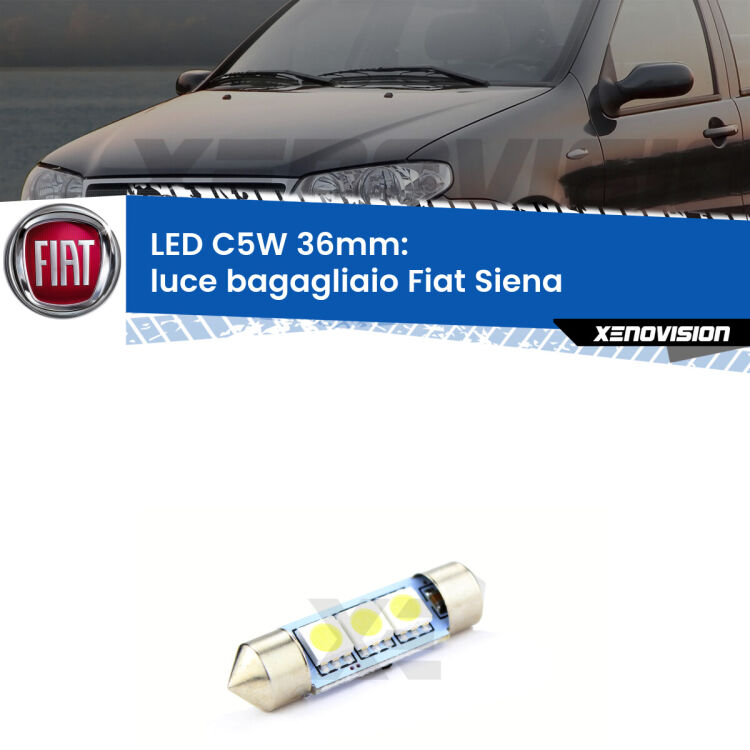 LED Luce Bagagliaio Fiat Siena  1996 - 2012. Una lampadina led innesto C5W 36mm canbus estremamente longeva.