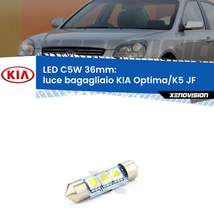 LED Luce Bagagliaio KIA Optima/K5 JF 2015 - 2018. Una lampadina led innesto C5W 36mm canbus estremamente longeva.