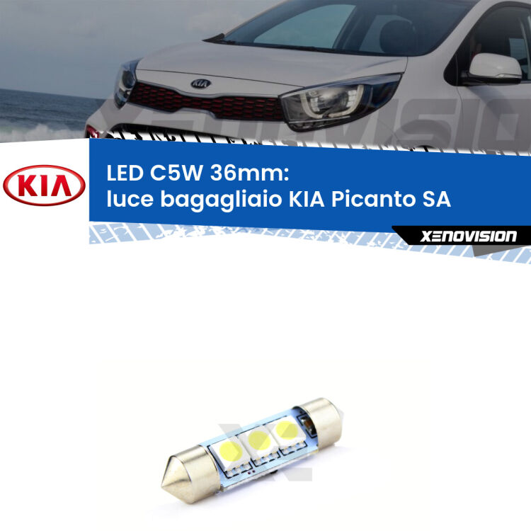 LED Luce Bagagliaio KIA Picanto SA 2003 - 2010. Una lampadina led innesto C5W 36mm canbus estremamente longeva.