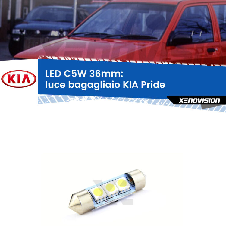LED Luce Bagagliaio KIA Pride  1990 - 2001. Una lampadina led innesto C5W 36mm canbus estremamente longeva.