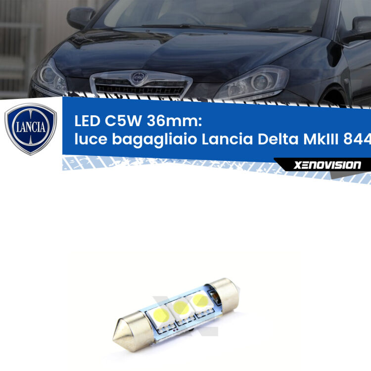 LED Luce Bagagliaio Lancia Delta MkIII 844 2008 - 2014. Una lampadina led innesto C5W 36mm canbus estremamente longeva.