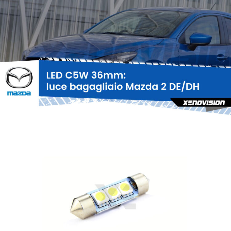 LED Luce Bagagliaio Mazda 2 DE/DH 2007 - 2015. Una lampadina led innesto C5W 36mm canbus estremamente longeva.