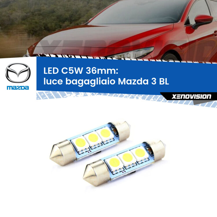 0 Luce Bagagliaio LED c5w 36mm Mazda 3 BL 2008 - 2014 (Coppia) <strong>Luce Bagagliaio LED per Mazda 3</strong> BL 2008 - 2014. Coppia lampade <strong>C5W</strong> 36mm estremamente longeve.