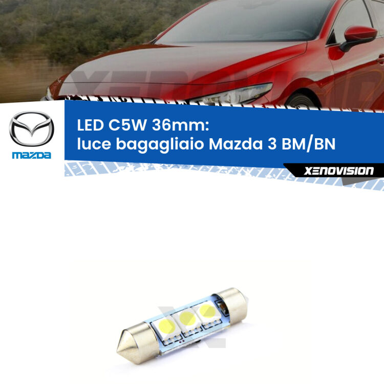 LED Luce Bagagliaio Mazda 3 BM/BN 2013 - 2018. Una lampadina led innesto C5W 36mm canbus estremamente longeva.