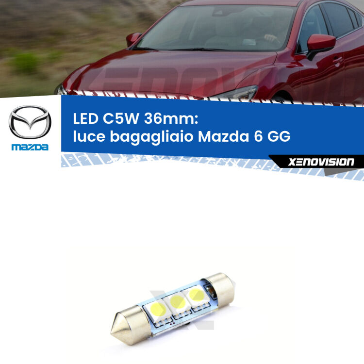 LED Luce Bagagliaio Mazda 6 GG 2002 - 2007. Una lampadina led innesto C5W 36mm canbus estremamente longeva.