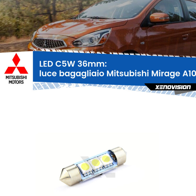 LED Luce Bagagliaio Mitsubishi Mirage A10 2013 in poi. Una lampadina led innesto C5W 36mm canbus estremamente longeva.