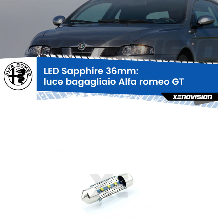 <strong>LED luce bagagliaio 36mm per Alfa romeo GT</strong>  2003 - 2010. Lampade <strong>c5W</strong> modello Sapphire Xenovision con chip led Philips.