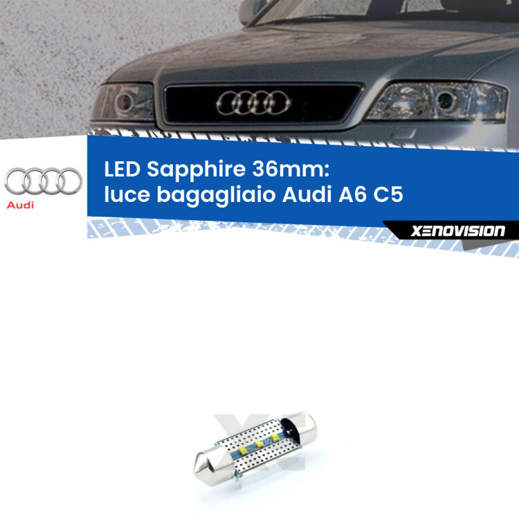 <strong>LED luce bagagliaio 36mm per Audi A6</strong> C5 1997 - 2004. Lampade <strong>c5W</strong> modello Sapphire Xenovision con chip led Philips.