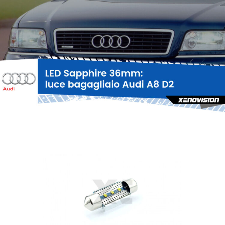 <strong>LED luce bagagliaio 36mm per Audi A8</strong> D2 1994 - 2002. Lampade <strong>c5W</strong> modello Sapphire Xenovision con chip led Philips.