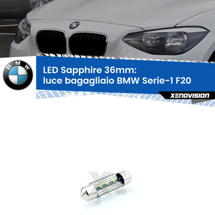 <strong>LED luce bagagliaio 36mm per BMW Serie-1</strong> F20 2010 - 2019. Lampade <strong>c5W</strong> modello Sapphire Xenovision con chip led Philips.