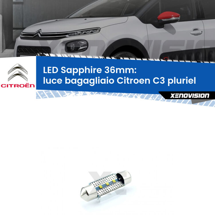 <strong>LED luce bagagliaio 36mm per Citroen C3 pluriel</strong>  2003 - 2010. Lampade <strong>c5W</strong> modello Sapphire Xenovision con chip led Philips.
