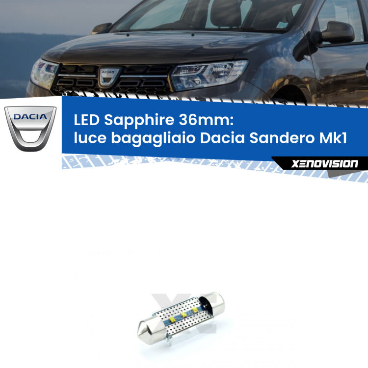<strong>LED luce bagagliaio 36mm per Dacia Sandero</strong> Mk1 2008 - 2012. Lampade <strong>c5W</strong> modello Sapphire Xenovision con chip led Philips.