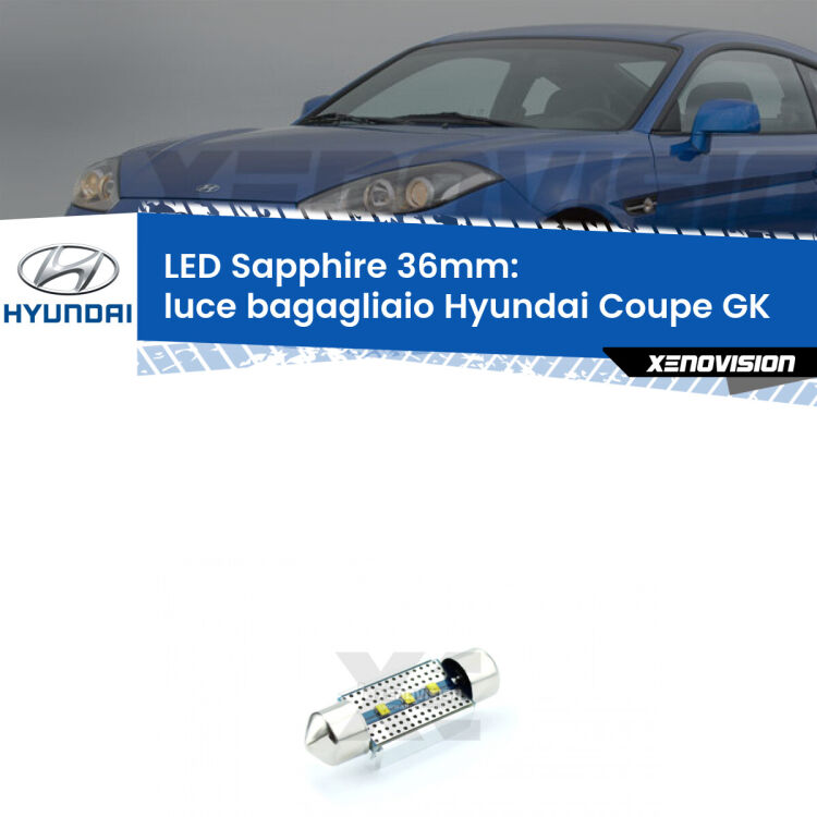 <strong>LED luce bagagliaio 36mm per Hyundai Coupe</strong> GK 2002 - 2009. Lampade <strong>c5W</strong> modello Sapphire Xenovision con chip led Philips.