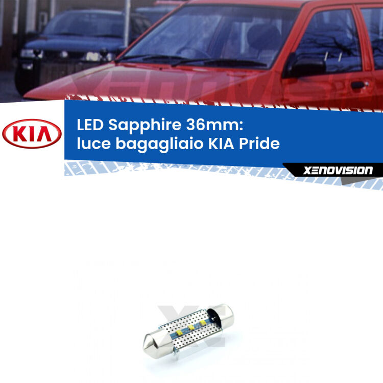<strong>LED luce bagagliaio 36mm per KIA Pride</strong>  1990 - 2001. Lampade <strong>c5W</strong> modello Sapphire Xenovision con chip led Philips.