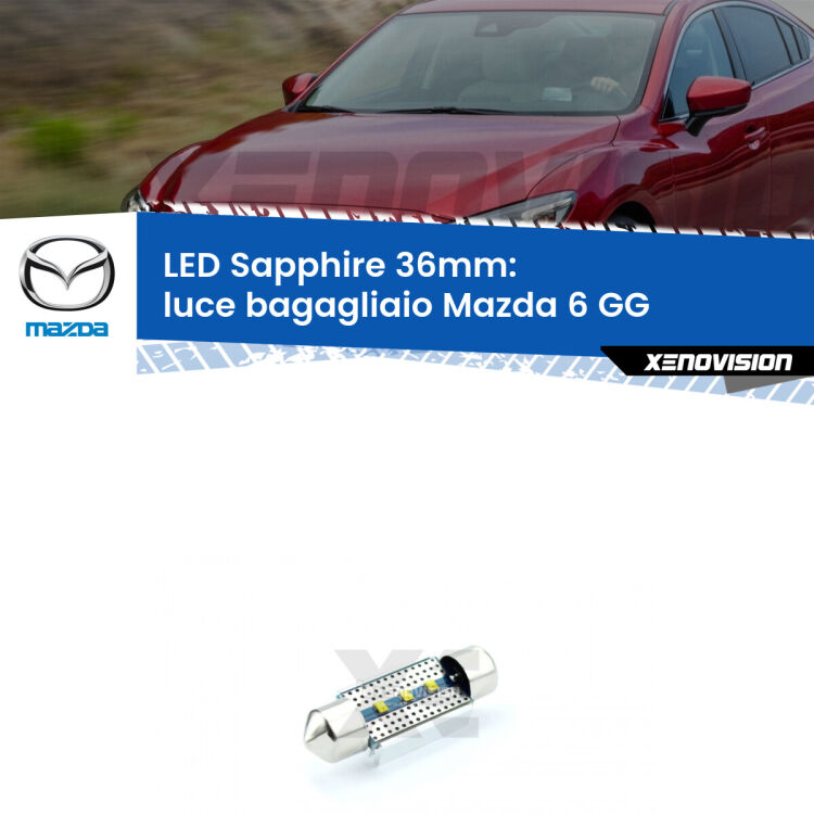 <strong>LED luce bagagliaio 36mm per Mazda 6</strong> GG 2002 - 2007. Lampade <strong>c5W</strong> modello Sapphire Xenovision con chip led Philips.