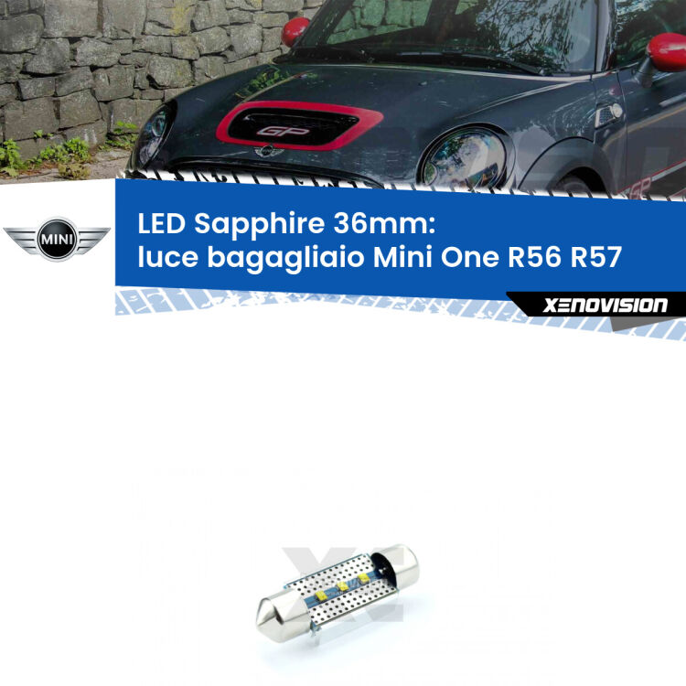 <strong>LED luce bagagliaio 36mm per Mini One</strong> R56 R57 2006 - 2013. Lampade <strong>c5W</strong> modello Sapphire Xenovision con chip led Philips.