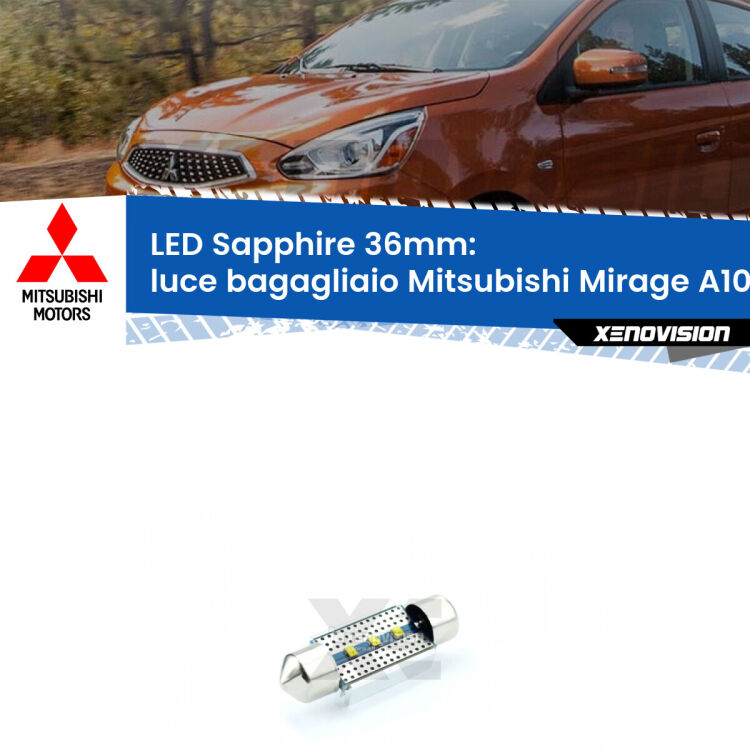 <strong>LED luce bagagliaio 36mm per Mitsubishi Mirage</strong> A10 2013 in poi. Lampade <strong>c5W</strong> modello Sapphire Xenovision con chip led Philips.