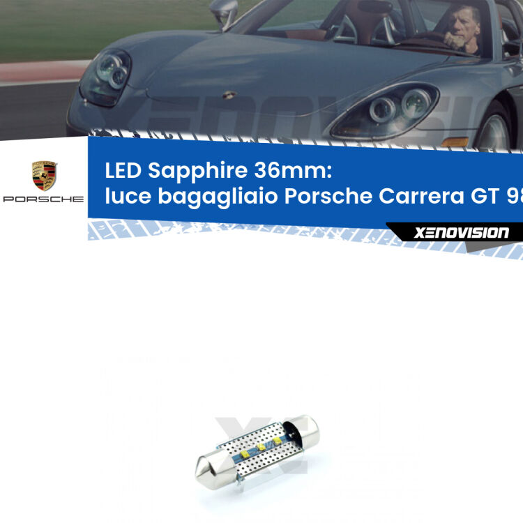 <strong>LED luce bagagliaio 36mm per Porsche Carrera GT</strong> 980 2003 - 2006. Lampade <strong>c5W</strong> modello Sapphire Xenovision con chip led Philips.