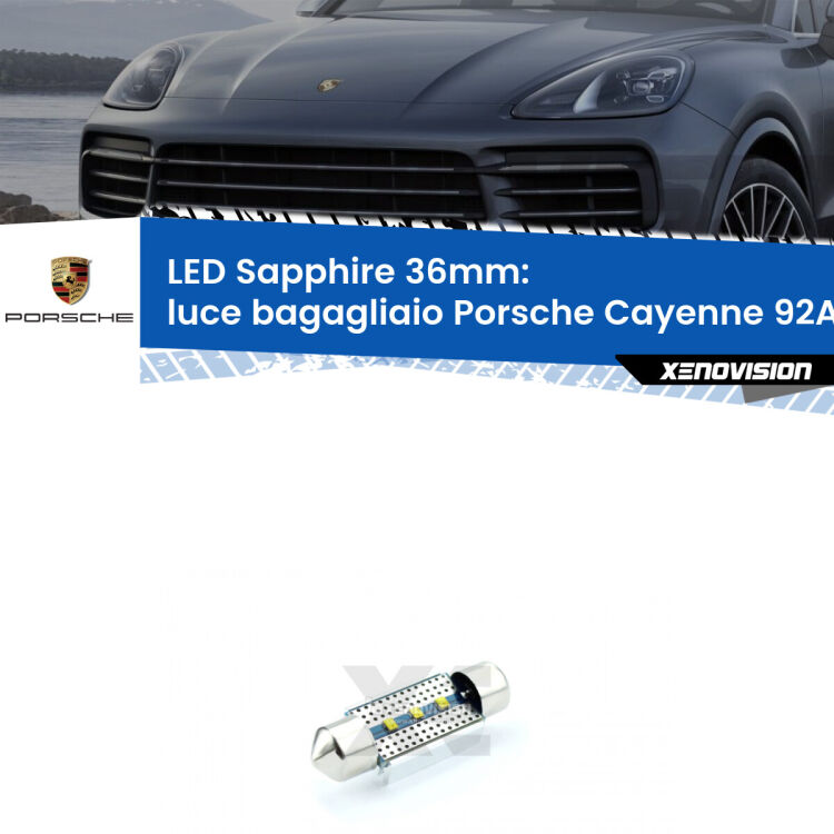 <strong>LED luce bagagliaio 36mm per Porsche Cayenne</strong> 92A 2010 in poi. Lampade <strong>c5W</strong> modello Sapphire Xenovision con chip led Philips.