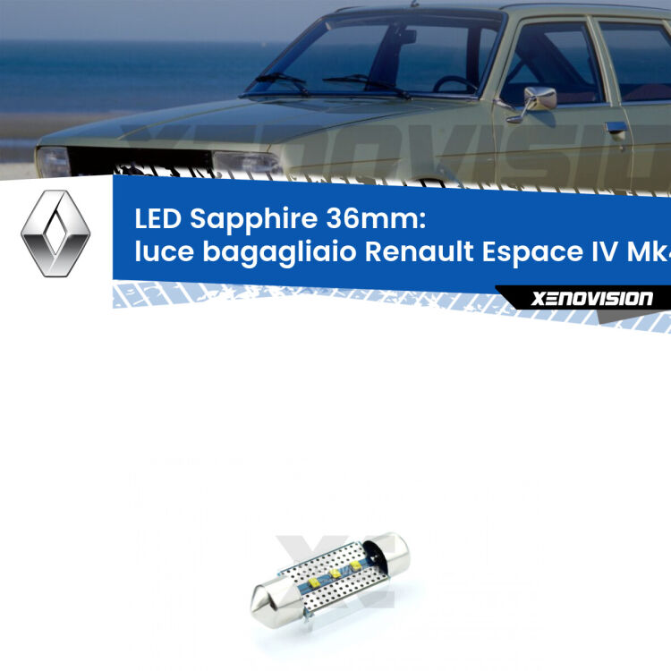 <strong>LED luce bagagliaio 36mm per Renault Espace IV</strong> Mk4 2002 - 2006. Lampade <strong>c5W</strong> modello Sapphire Xenovision con chip led Philips.