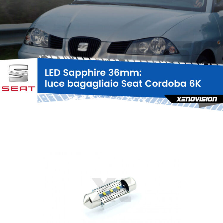 <strong>LED luce bagagliaio 36mm per Seat Cordoba</strong> 6K 1993 - 2002. Lampade <strong>c5W</strong> modello Sapphire Xenovision con chip led Philips.