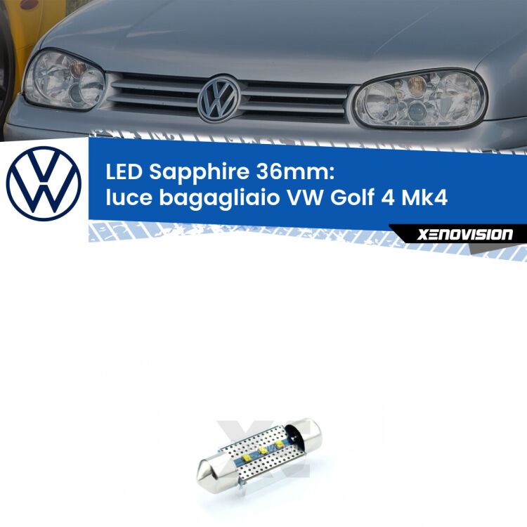<strong>LED luce bagagliaio 36mm per VW Golf 4</strong> Mk4 Versione 1. Lampade <strong>c5W</strong> modello Sapphire Xenovision con chip led Philips.