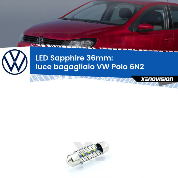 <strong>LED luce bagagliaio 36mm per VW Polo</strong> 6N2 1999 - 2001. Lampade <strong>c5W</strong> modello Sapphire Xenovision con chip led Philips.