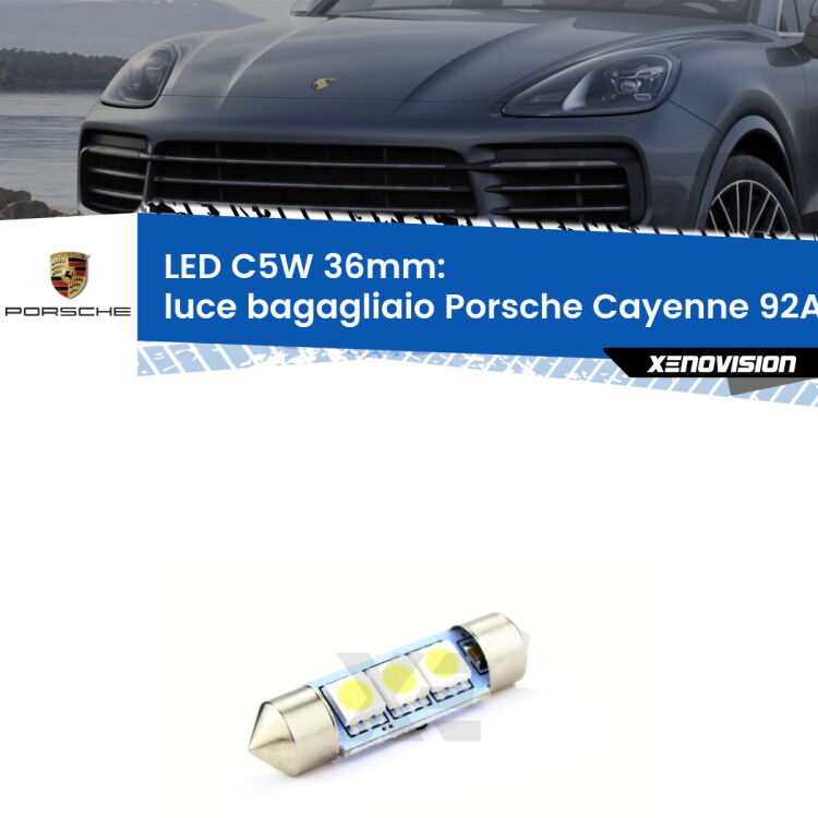 LED Luce Bagagliaio Porsche Cayenne 92A 2010 in poi. Una lampadina led innesto C5W 36mm canbus estremamente longeva.