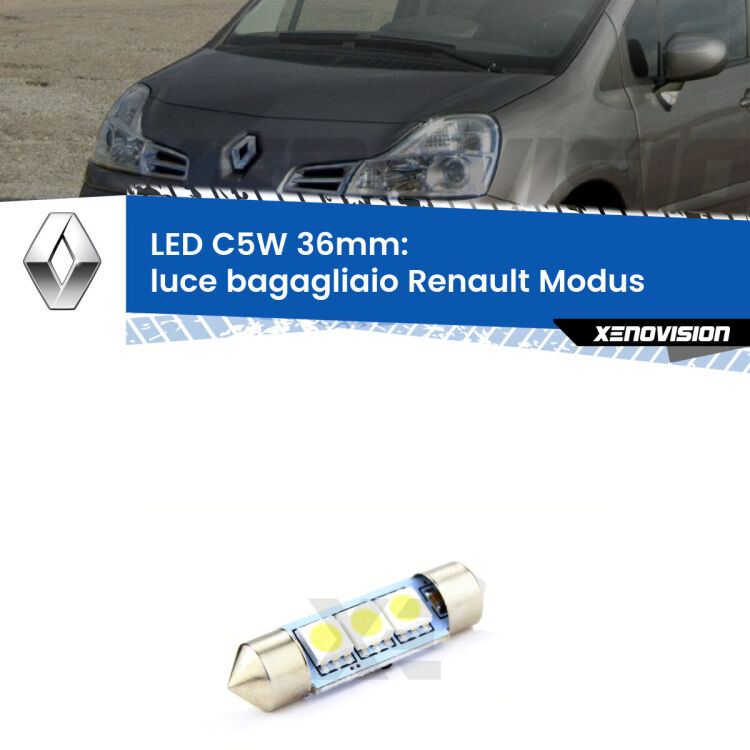 LED Luce Bagagliaio Renault Modus  2004 - 2012. Una lampadina led innesto C5W 36mm canbus estremamente longeva.