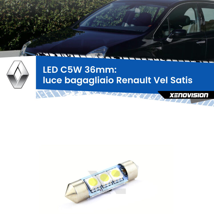 LED Luce Bagagliaio Renault Vel Satis  2002 - 2010. Una lampadina led innesto C5W 36mm canbus estremamente longeva.