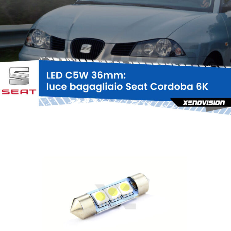 LED Luce Bagagliaio Seat Cordoba 6K 1993 - 2002. Una lampadina led innesto C5W 36mm canbus estremamente longeva.