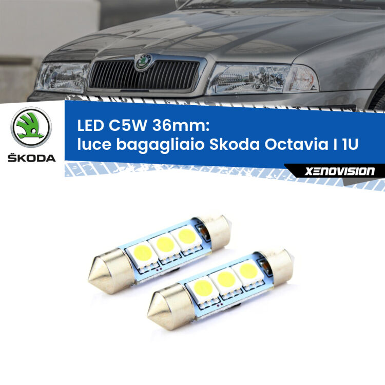 0 Luce Bagagliaio LED c5w 36mm Skoda Octavia I 1U 1996 - 2010 (Coppia) <strong>Luce Bagagliaio LED per Skoda Octavia I</strong> 1U 1996 - 2010. Coppia lampade <strong>C5W</strong> 36mm estremamente longeve.