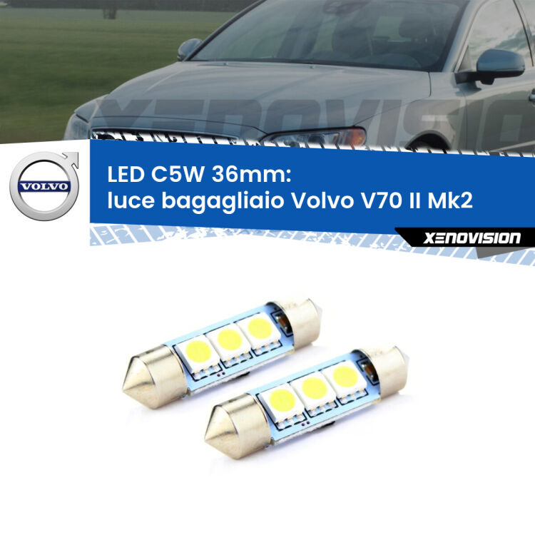 0 Luce Bagagliaio LED c5w 36mm Volvo V70 II Mk2 2000 - 2007 (Coppia) <strong>Luce Bagagliaio LED per Volvo V70 II</strong> Mk2 2000 - 2007. Coppia lampade <strong>C5W</strong> 36mm estremamente longeve.