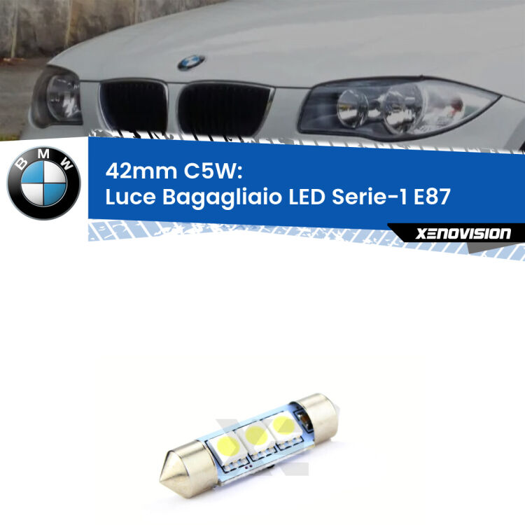 Lampadina eccezionalmente duratura, canbus e luminosa. C5W 42mm perfetto per Luce Bagagliaio LED BMW Serie-1 (E87) 2003 - 2012<br />.