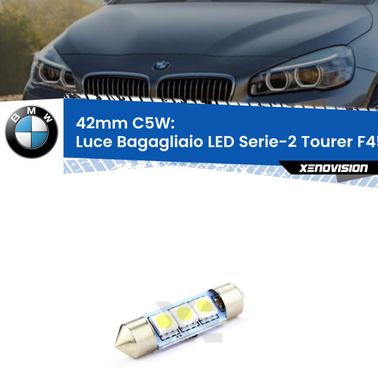 Lampadina eccezionalmente duratura, canbus e luminosa. C5W 42mm perfetto per Luce Bagagliaio LED BMW Serie-2 Tourer (F45, F46) 2014 - 2018<br />.