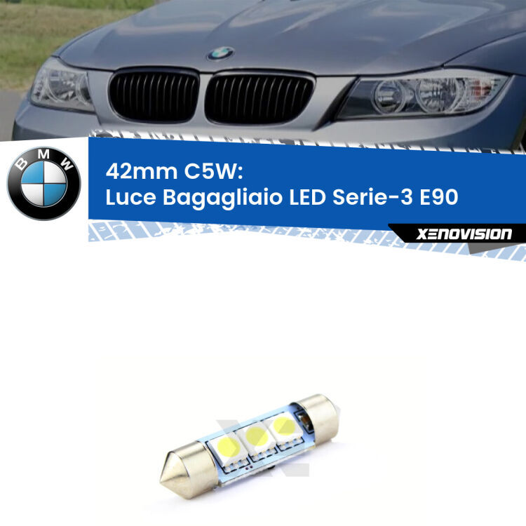 Lampadina eccezionalmente duratura, canbus e luminosa. C5W 42mm perfetto per Luce Bagagliaio LED BMW Serie-3 (E90) 2005 - 2011<br />.