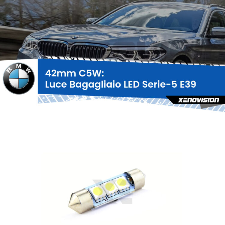 Lampadina eccezionalmente duratura, canbus e luminosa. C5W 42mm perfetto per Luce Bagagliaio LED BMW Serie-5 (E39) 1996 - 2003<br />.