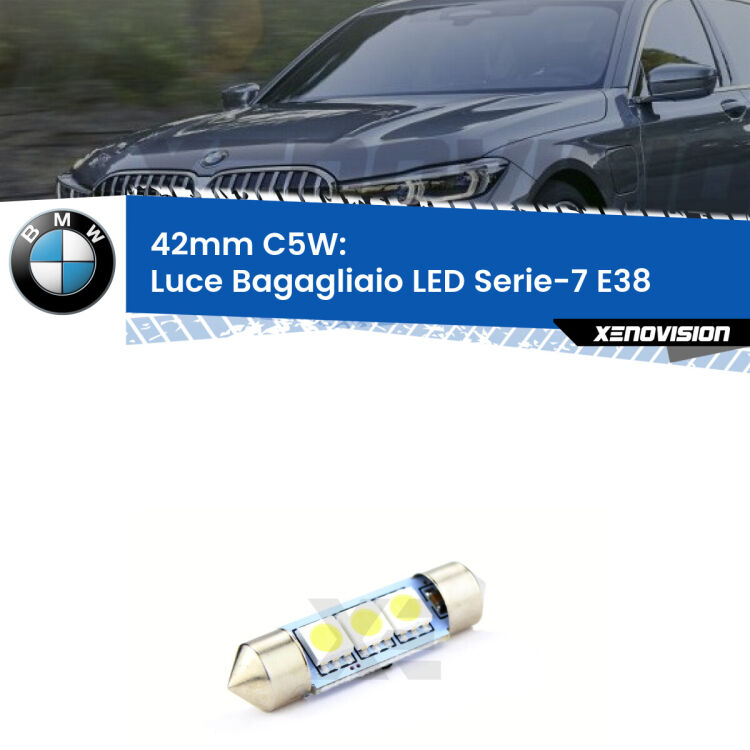 Lampadina eccezionalmente duratura, canbus e luminosa. C5W 42mm perfetto per Luce Bagagliaio LED BMW Serie-7 (E38) 1994 - 2001<br />.