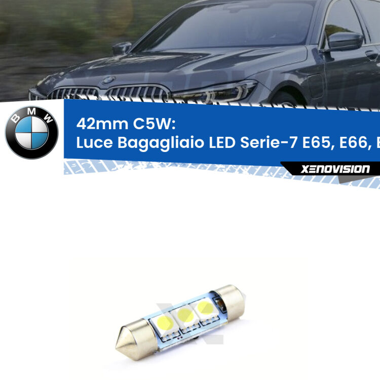 Lampadina eccezionalmente duratura, canbus e luminosa. C5W 42mm perfetto per Luce Bagagliaio LED BMW Serie-7 (E65, E66, E67) 2001 - 2008<br />.