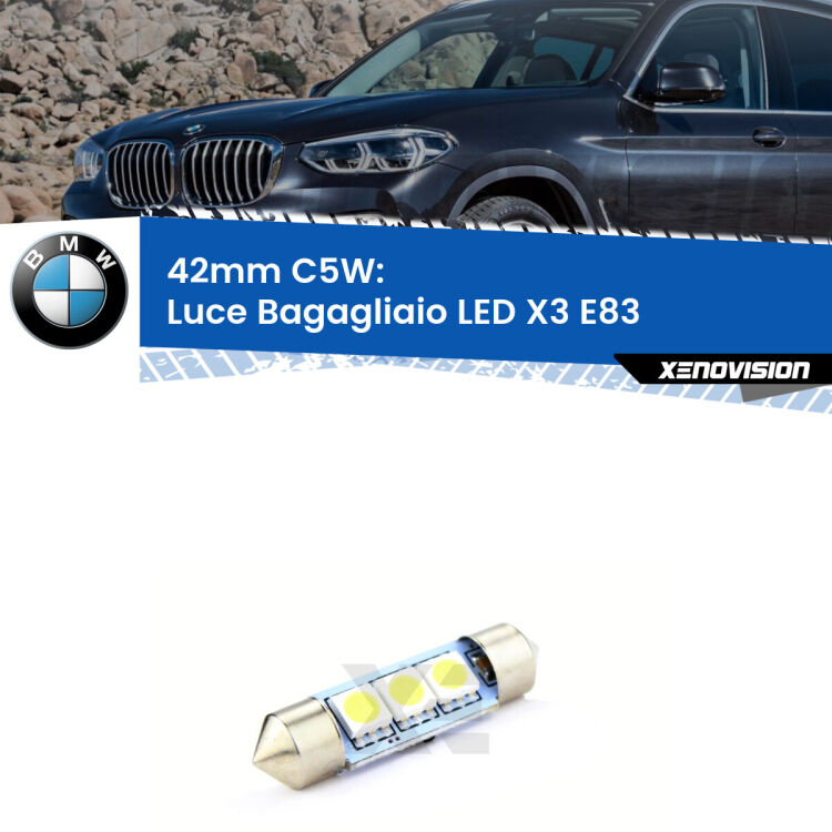 Lampadina eccezionalmente duratura, canbus e luminosa. C5W 42mm perfetto per Luce Bagagliaio LED BMW X3 (E83) 2003 - 2010<br />.